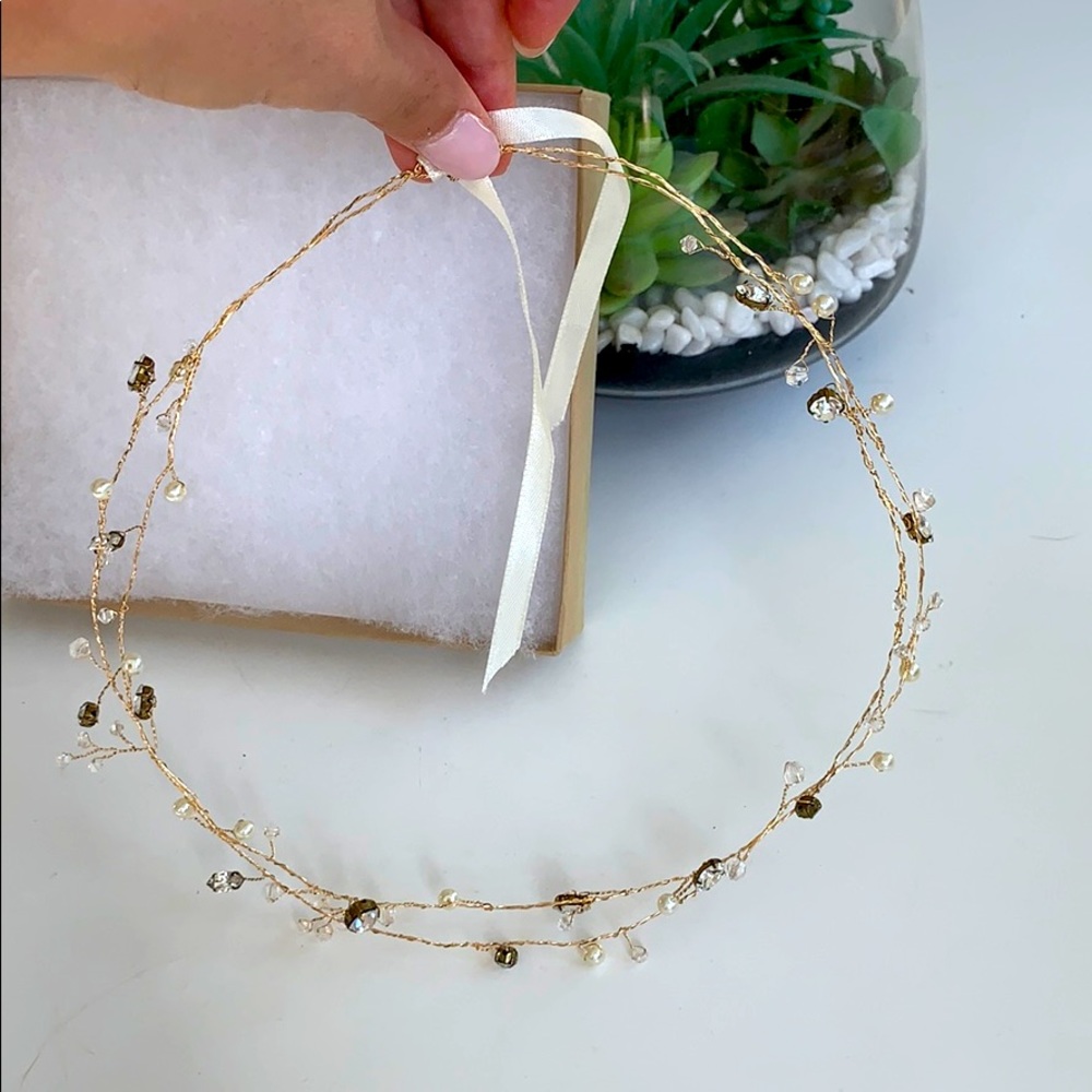 pearl & crystal gold bridal headpiece/crown/halo